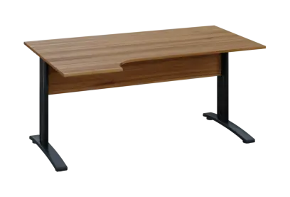 ERK 18 - 164 stůl kancelářský, rohový, levý, kovová podnož černá, deska 18 mm, široký 1600 mm, ořech světlý